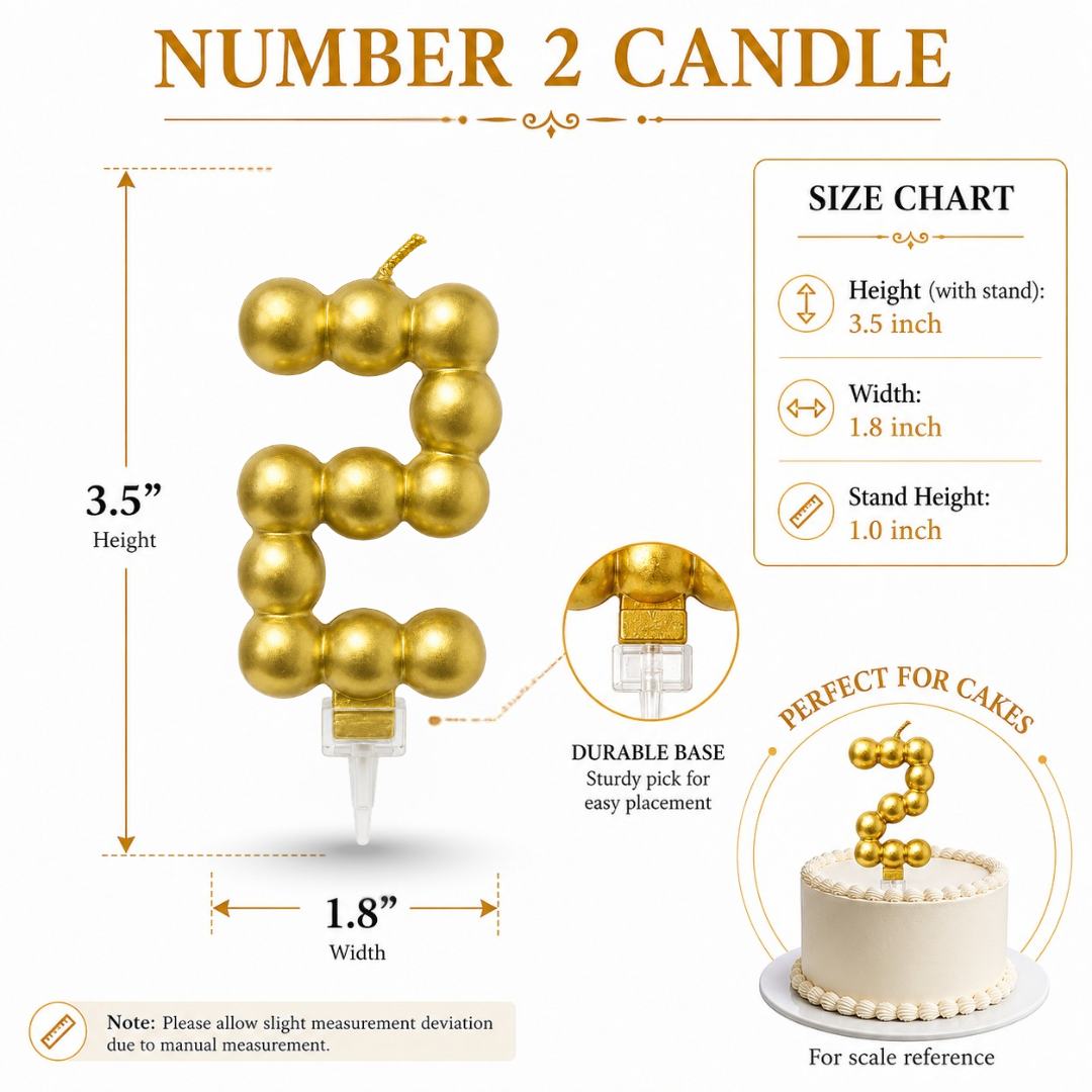 Golden Vector Dots Numerical Candle Number 2 | Fancy Birthday Candle for Cake Cutting