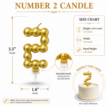Golden Vector Dots Numerical Candle Number 2 | Fancy Birthday Candle for Cake Cutting