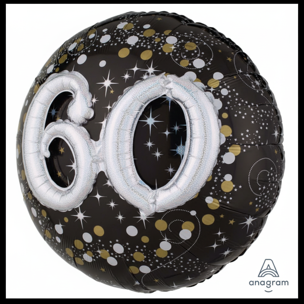 Sparkling 60th 3D Foil Balloon - Side Angle
