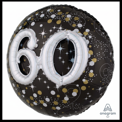 Sparkling 60th 3D Foil Balloon - Side Angle