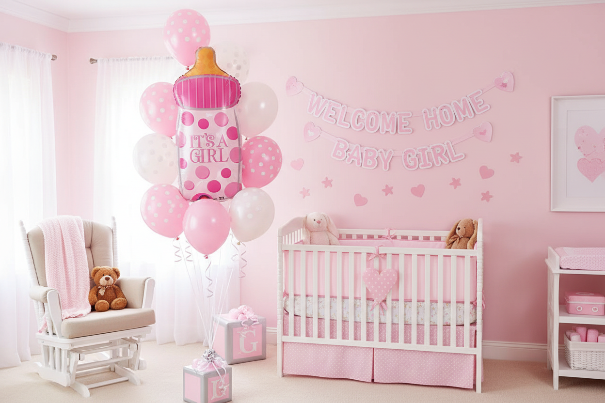 It's a Girl Baby Bottle Balloon - Welcome Home Balloon Bouquet