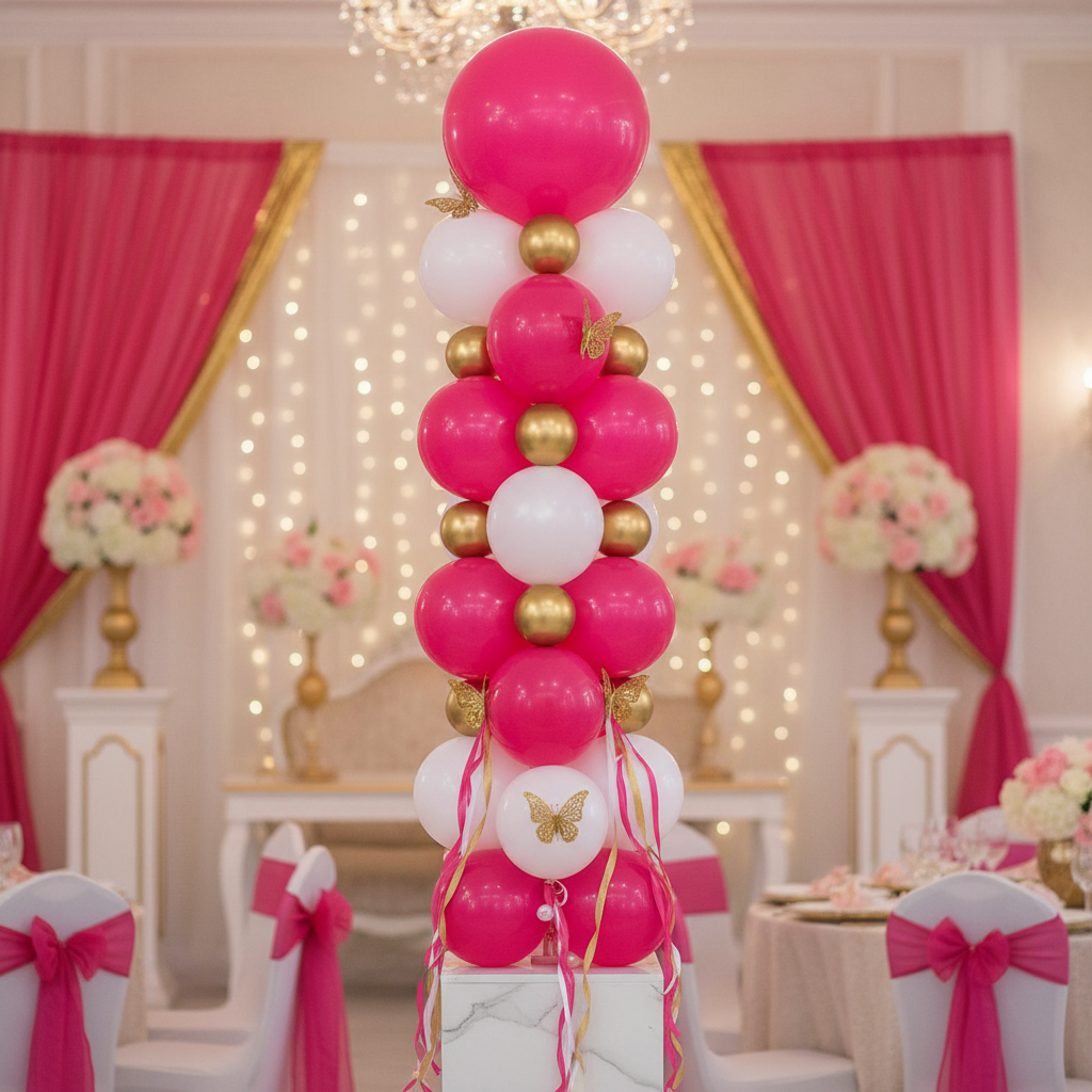 Hot Pink Latex Balloon - Balloon Column Centrepiece