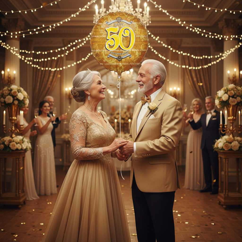 50 Gold Anniversary Balloon - Couple Celebration