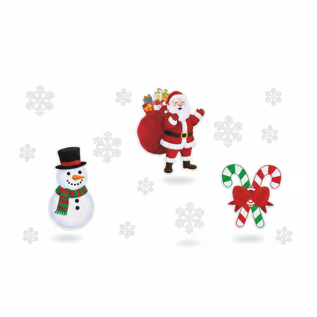 Christmas Santa and Snowman cutout 3PC set flat lay on white background showing all three pieces