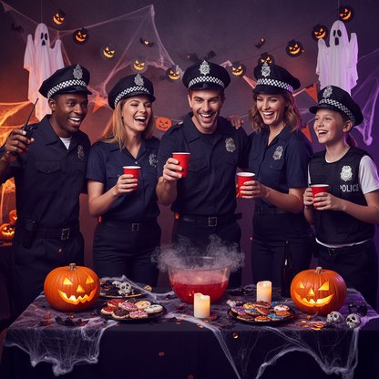Chequered Police Hat worn at Halloween Costume Party