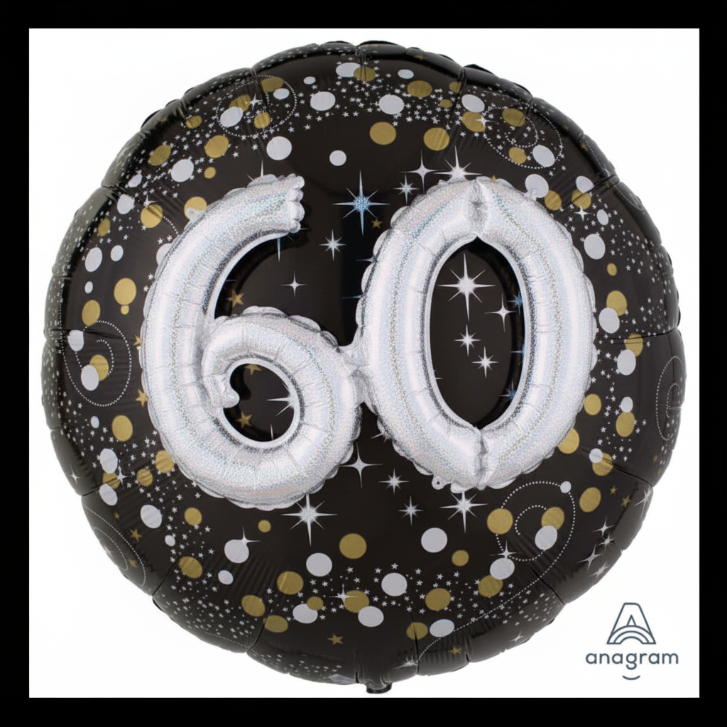 Sparkling 60th 3D Foil Balloon - Front Angle