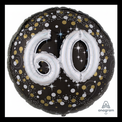 Sparkling 60th 3D Foil Balloon - Front Angle