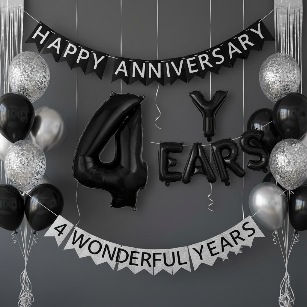 Black Number 4 Balloon - 4th Anniversary