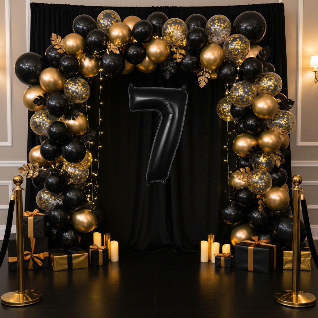 Black Number 7 Balloon - Milestone Photo Backdrop