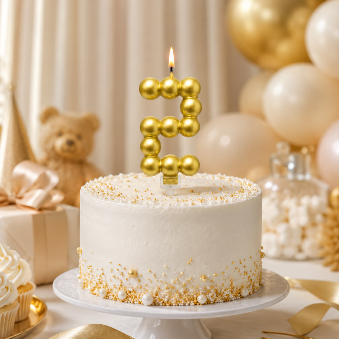 Golden Vector Dots Numerical Candle Number 2 | Fancy Birthday Candle for Cake Cutting