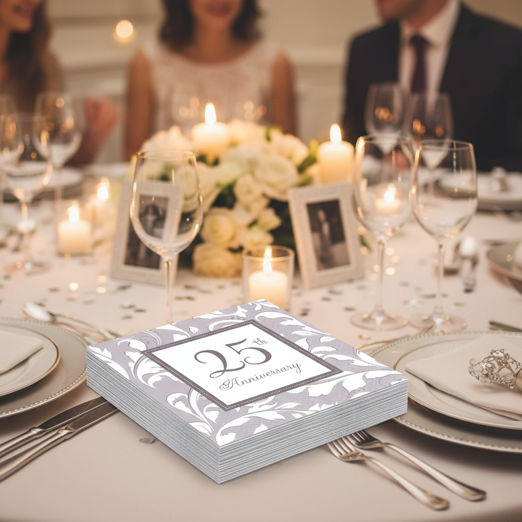 25th Anniversary Paper Napkin - Lifestyle Table Setting