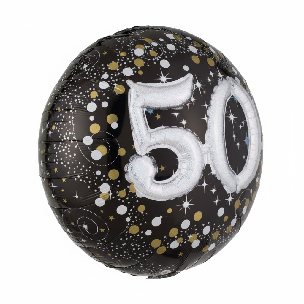 Sparkling 50th 3D Foil Balloon - Side Angle