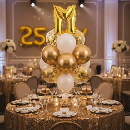 Gold Letter M Balloon - Table Centrepiece Bouquet