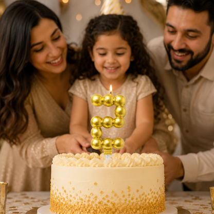 Golden Vector Dots Numerical Candle Number 2 | Fancy Birthday Candle for Cake Cutting