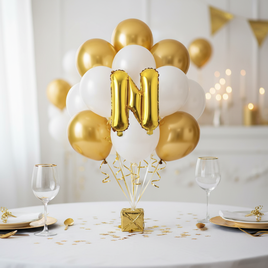 Gold Letter N Balloon - Table Centrepiece Bouquet