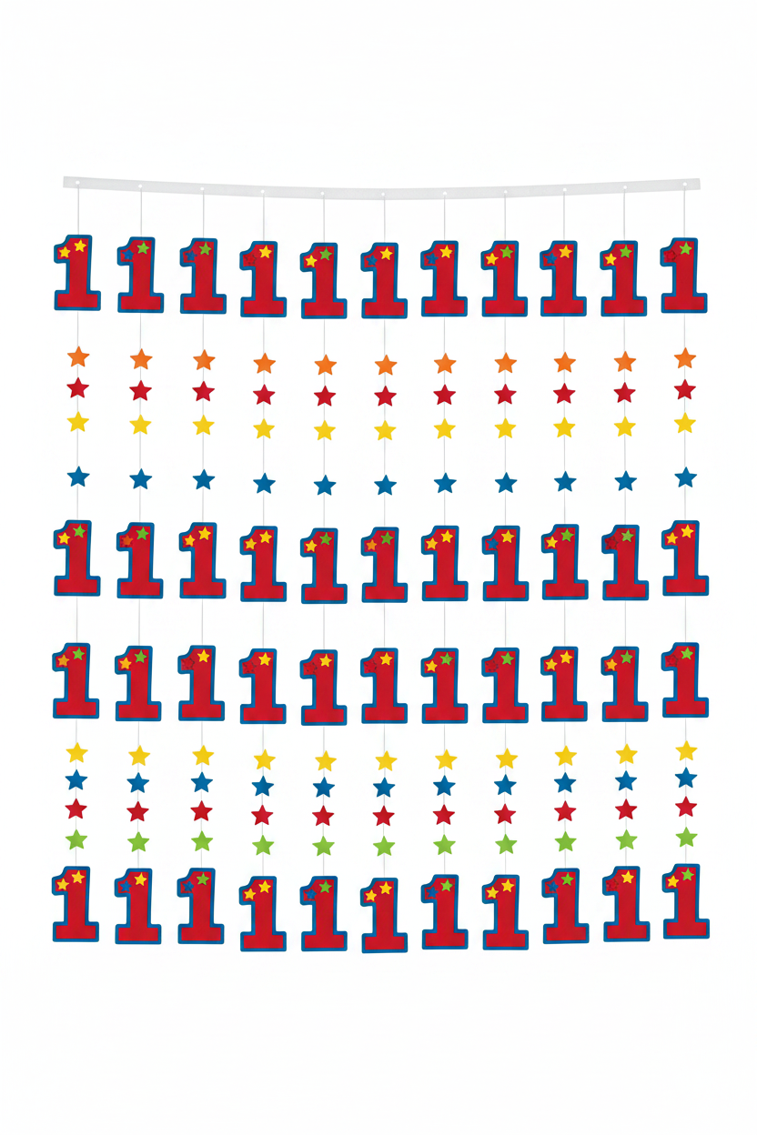 1st Birthday Boy String Decoration 7FT front view curtain effect