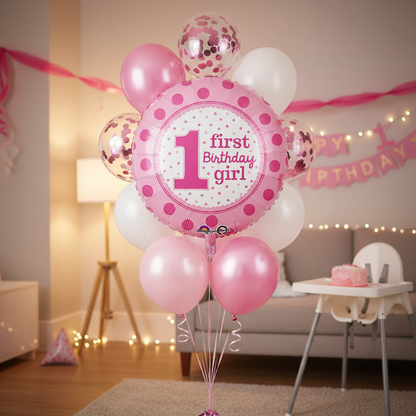 1st Birthday Girl Balloon - Balloon Bouquet Setup