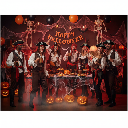 Black Pirate Tricorn Hat worn at Halloween Pirate Party