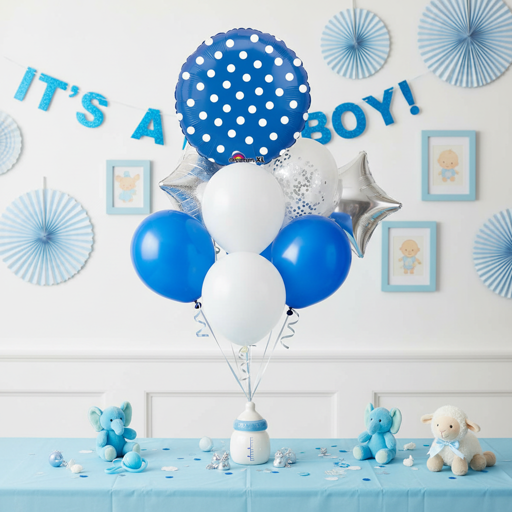 Blue Polka Dot Balloon - Boy Baby Shower