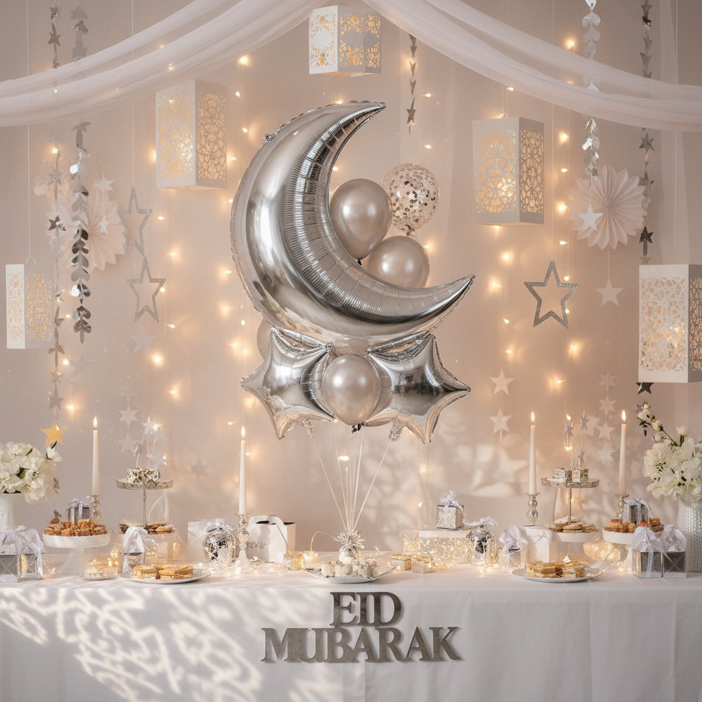 Silver Moon Balloon - Eid Mubarak Celebration