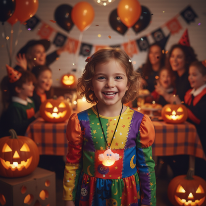 Glow In The Dark Boo Ghost Locket worn by Child at Halloween Party