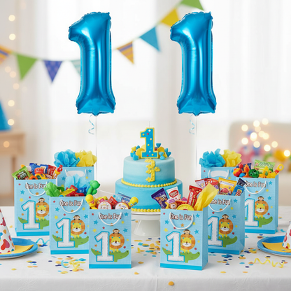 One is Fun Boy Loot Bags at Baby Boy 1st Birthday Party Table