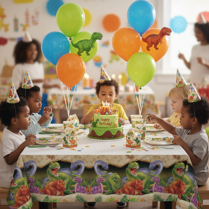 Dinosaur Blast Tablecover party setup