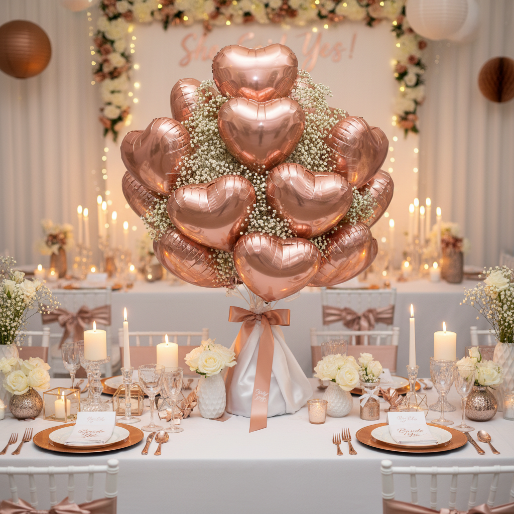 Rose Gold Heart Balloon Set - Bridal Shower Centrepiece