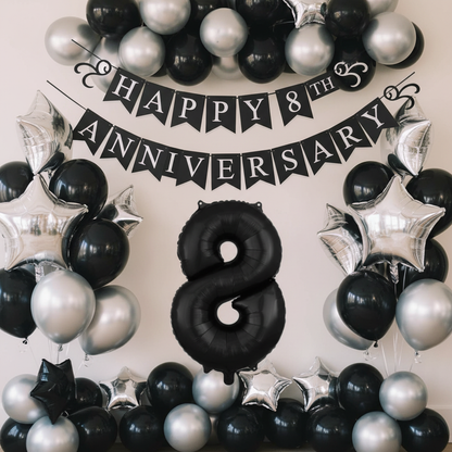 Black Number 8 Balloon - 8th Anniversary