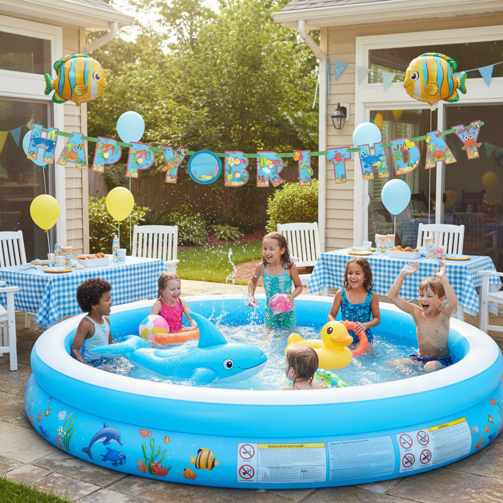 Ocean Buddies Happy Birthday Letter Banner at Kids Pool Party