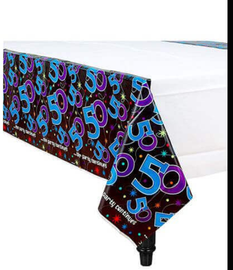 50th Birthday Plastic Tablecover "Party Continues" - 54" x 102" - 1PC