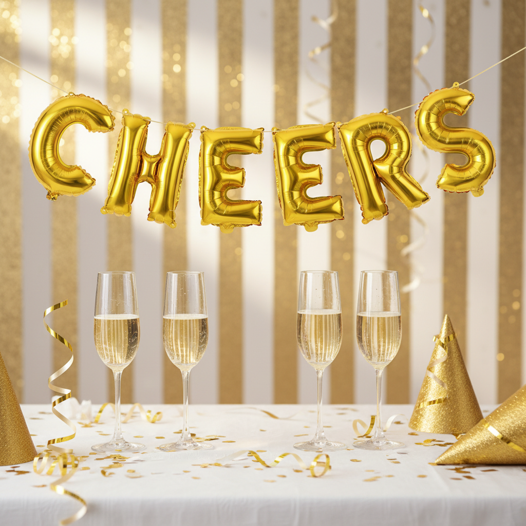 Gold Letter C Balloon - CHEERS New Year Anniversary