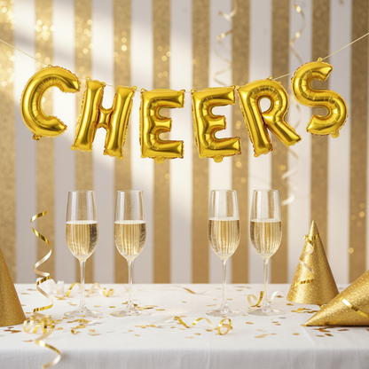 Gold Letter C Balloon - CHEERS New Year Anniversary