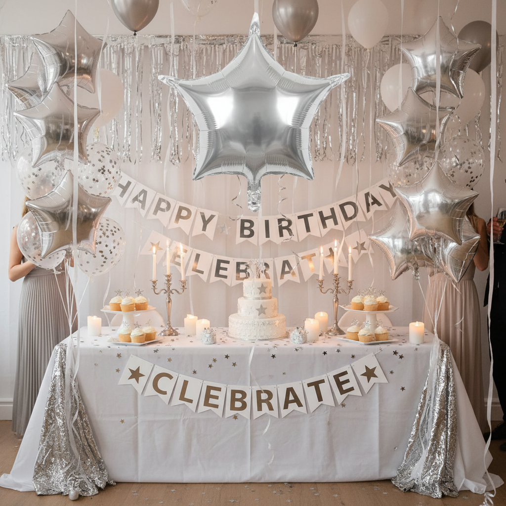 Silver Star Balloon - Silver Birthday Party