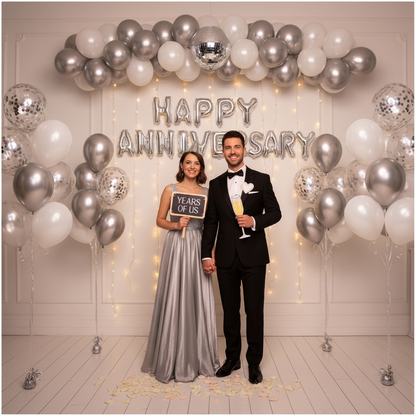 Happy Anniversary Silver Banner - Couple Photo Booth