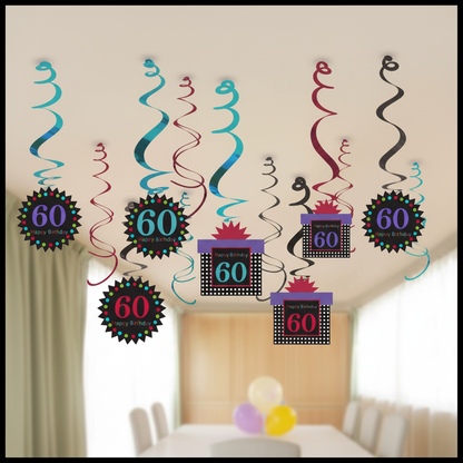 60th Birthday Swirl Decoration front hanging view