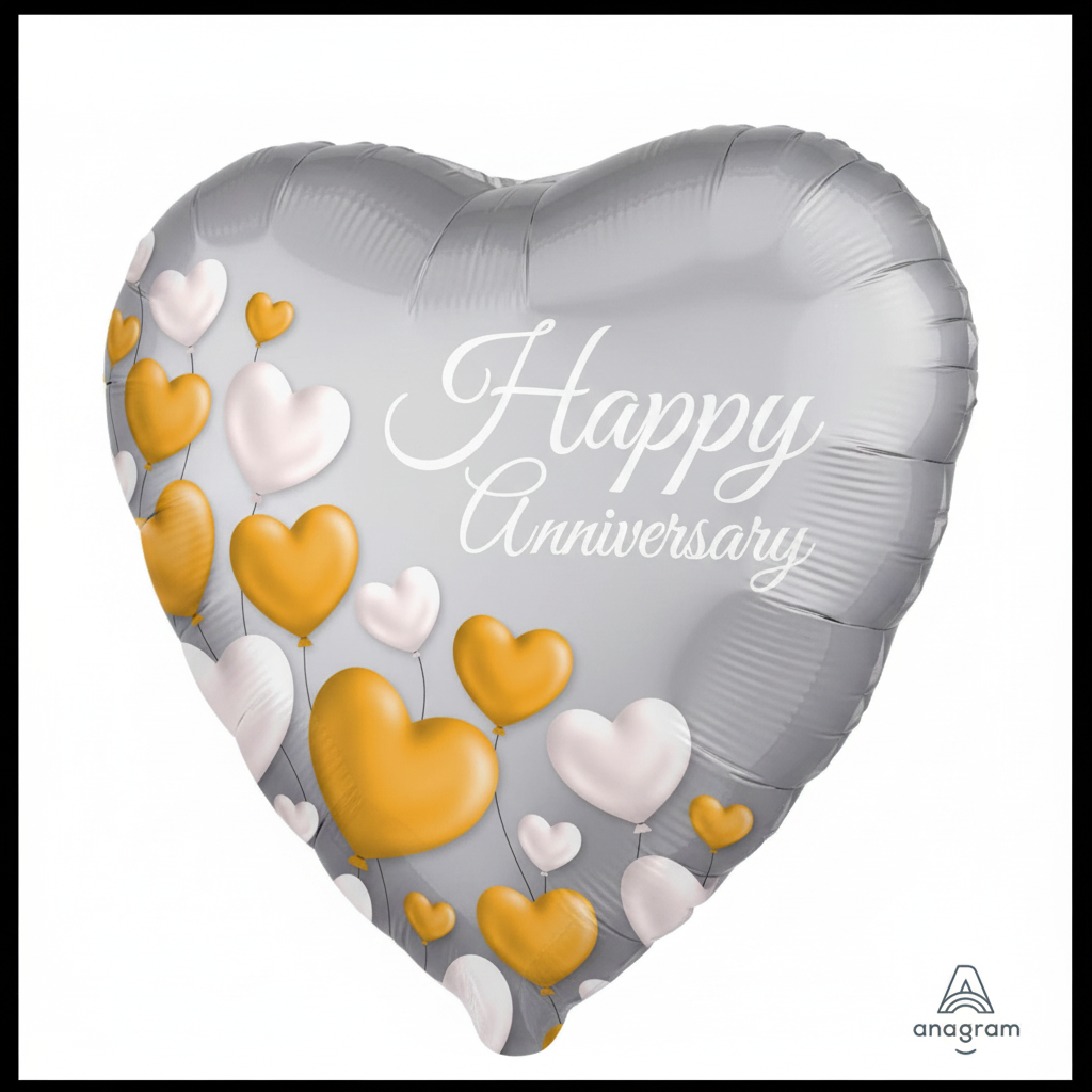 Happy Anniversary Platinum Heart Balloon - Side Angle