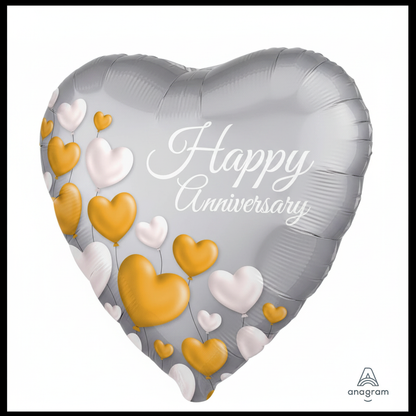 Happy Anniversary Platinum Heart Balloon - Side Angle