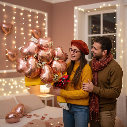 Rose Gold Heart Balloon Set - Anniversary Surprise