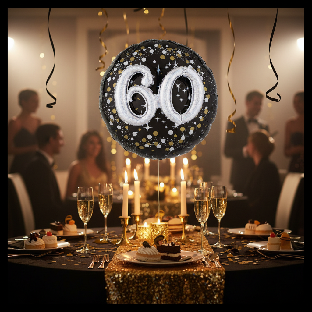 Sparkling 60th 3D Foil Balloon - Party Table Centrepiece