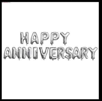Happy Anniversary Silver Balloon Banner - 16PC