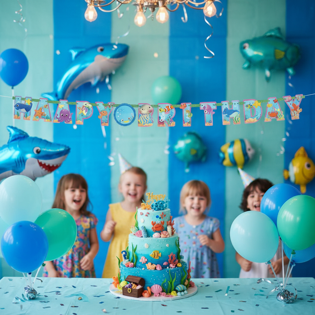 Ocean Buddies Happy Birthday Letter Banner at Under the Sea Birthday Party