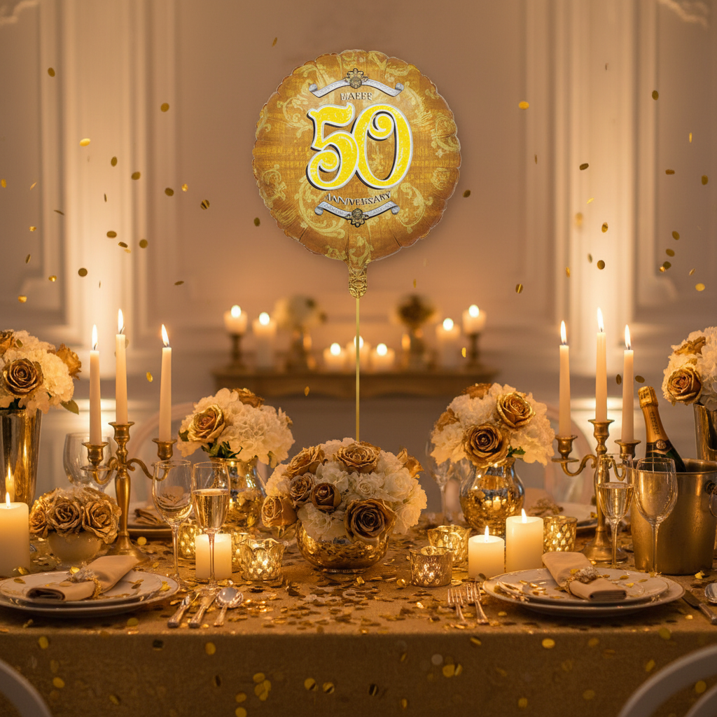 50 Gold Anniversary Balloon - Party Table Decor