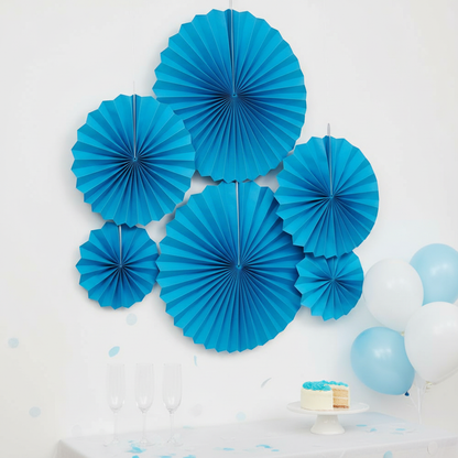 Blue Paper Fan Decoration Set of 6 - Birthday Party Decor | Wanna Party - Image 4