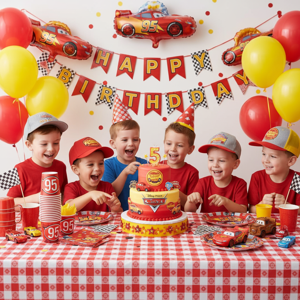 Disney Pixar Cars Paper Cups on Lightning McQueen Themed Birthday Party Table