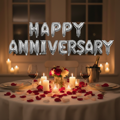 Happy Anniversary Silver Banner - Romantic Candlelight Dinner