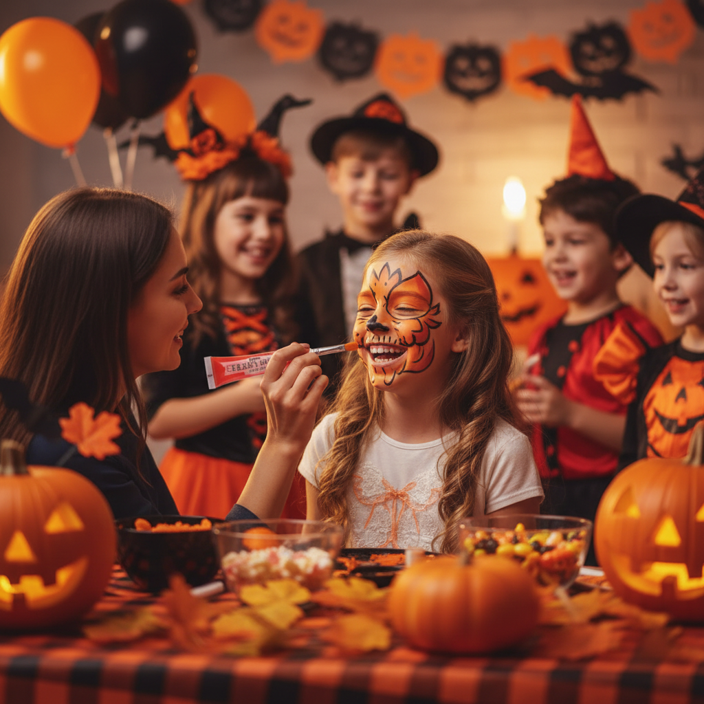 Orange Face Paint used for Kids Halloween Tiger Pumpkin Face Paint Design