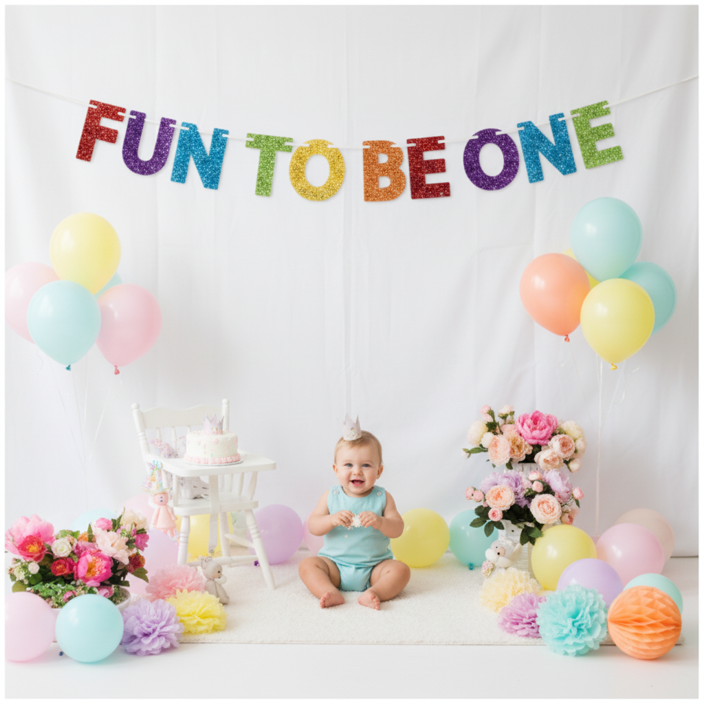 Fun To Be One Banner - First Birthday Photoshoot