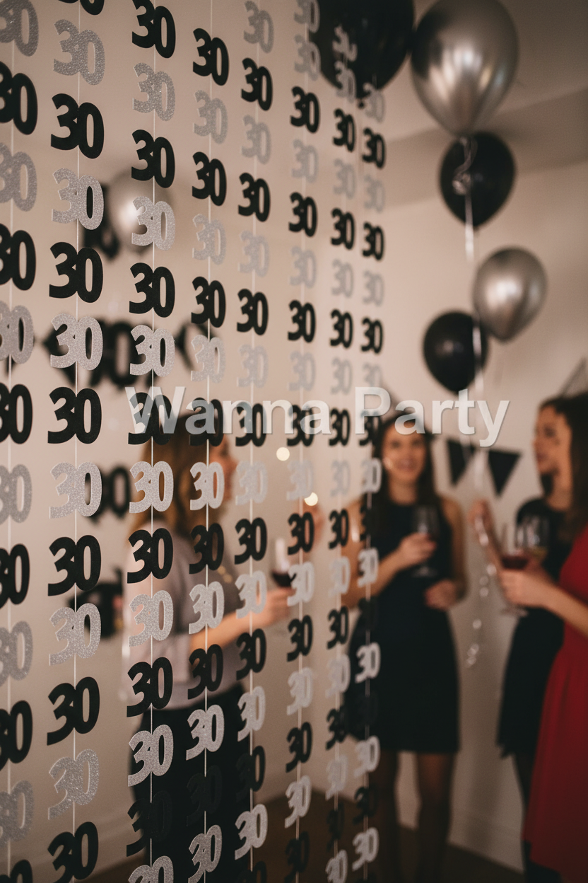 30th Birthday String Decoration 7FT party setup side angle