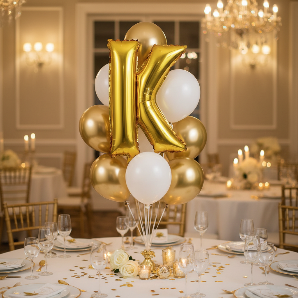 Gold Letter K Balloon - Table Centrepiece Bouquet